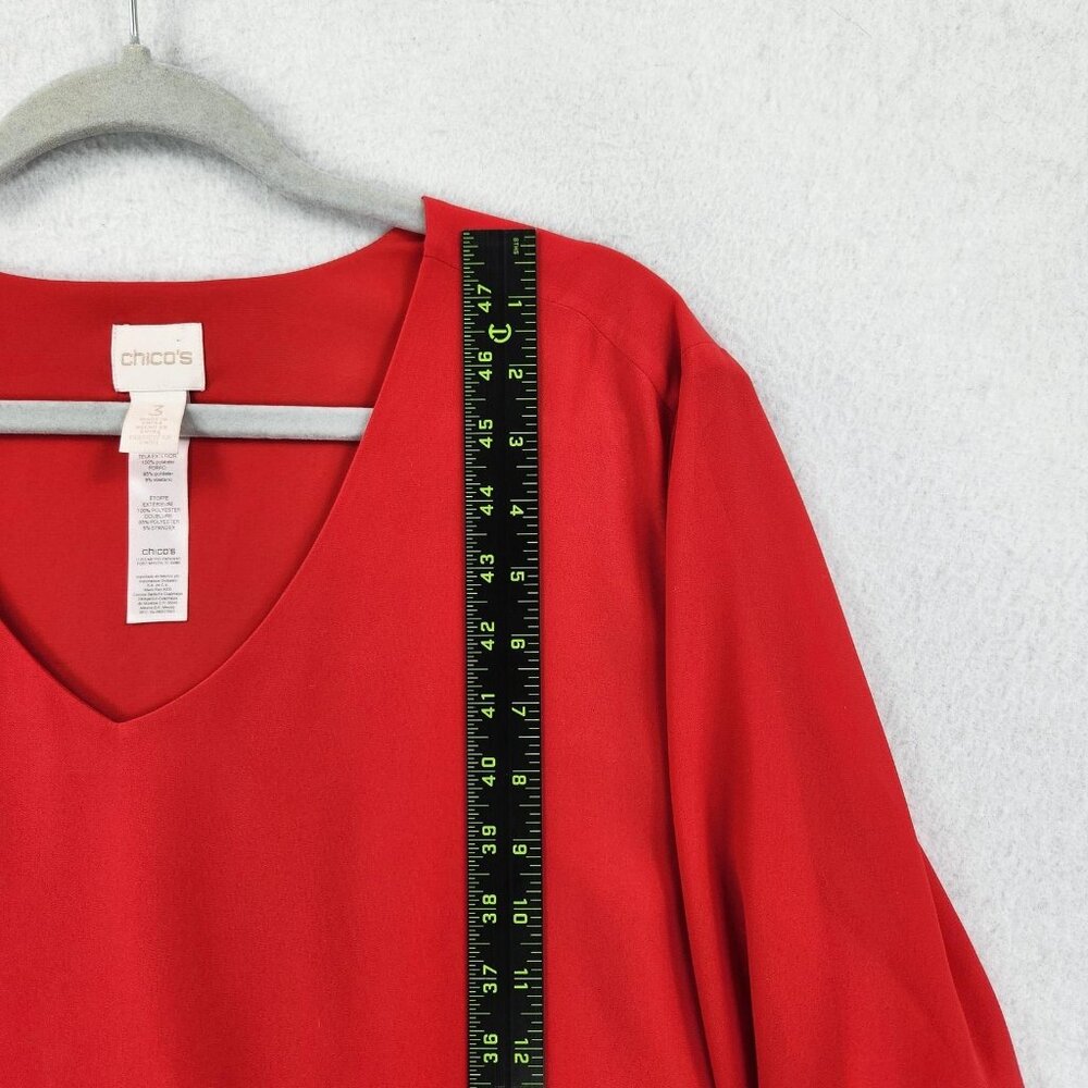 Chicos Shirt Womens 3 Red XL V Neck Long Roll Tab Sleeve Lined Flowy Tunic Top - Picture 4 of 10